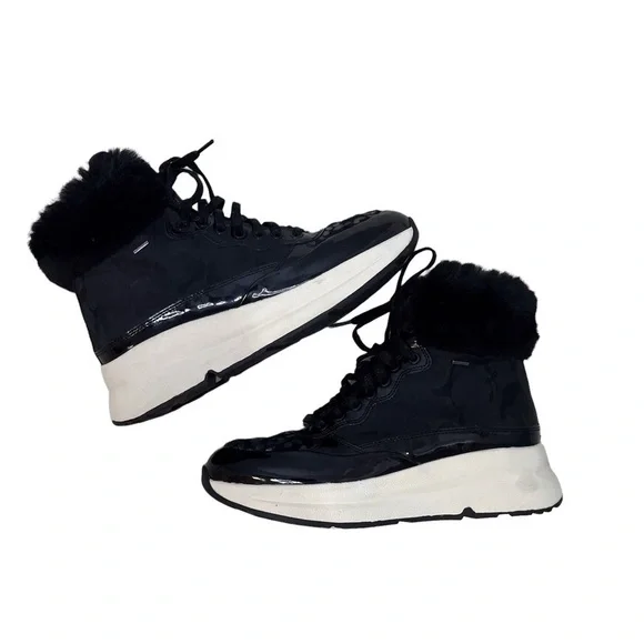 Geox Backsie Amphibiox Winter Boots Animal Print Faux Fur Black Size 7.5 Lace Up - Picture 8 of 10